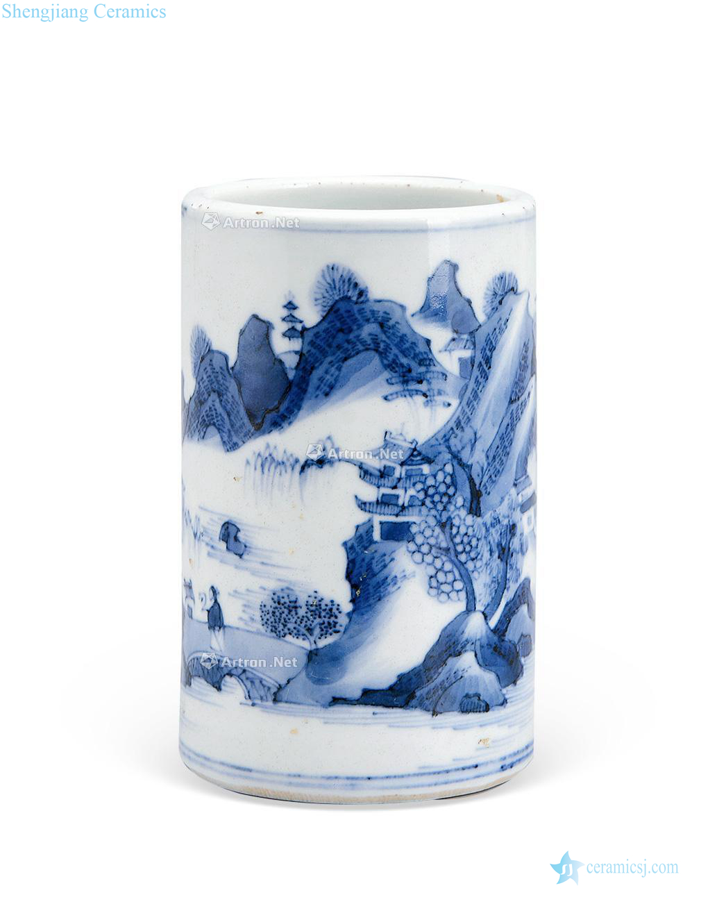 qing Blue and white landscape pattern brush pot