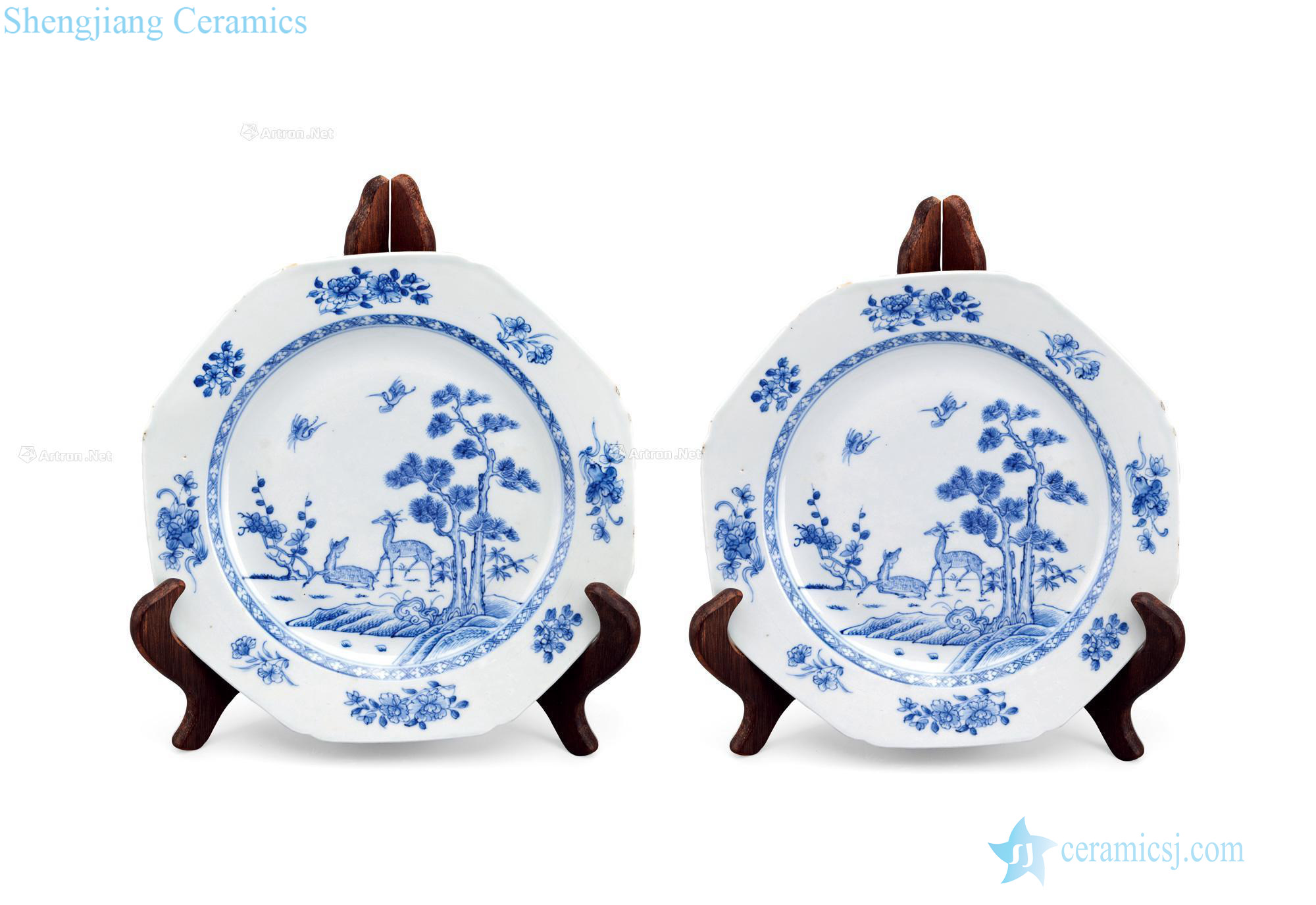 qing Blue and white deer loose grain anise plate (a)