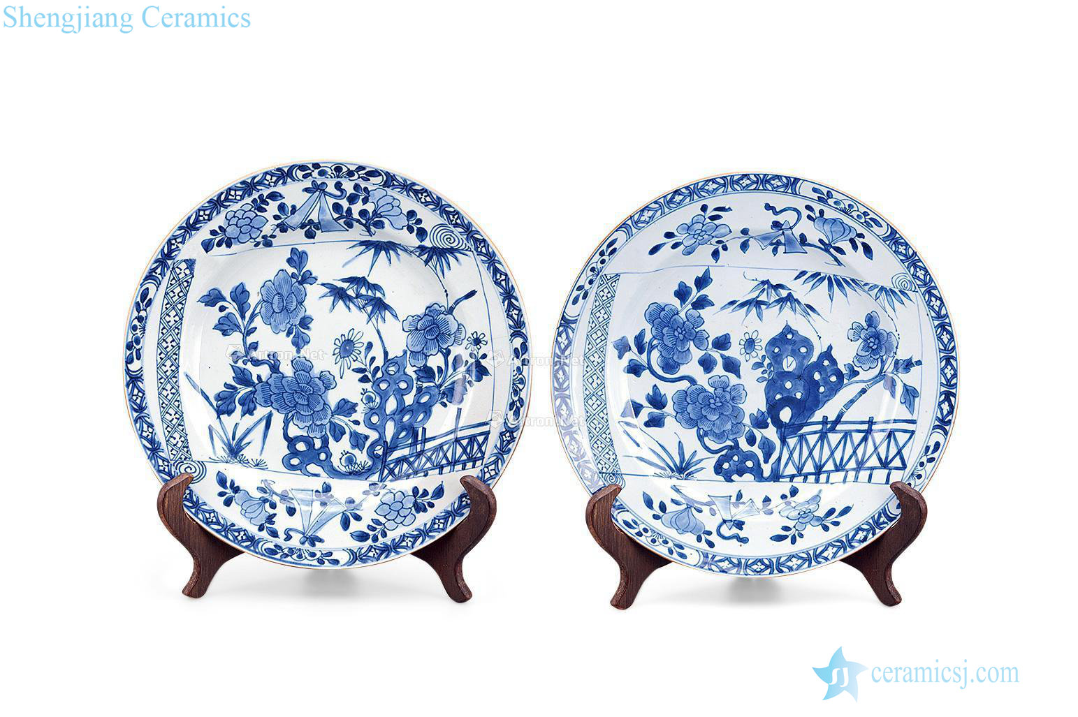 qing Blue and white rock flower tray (a)
