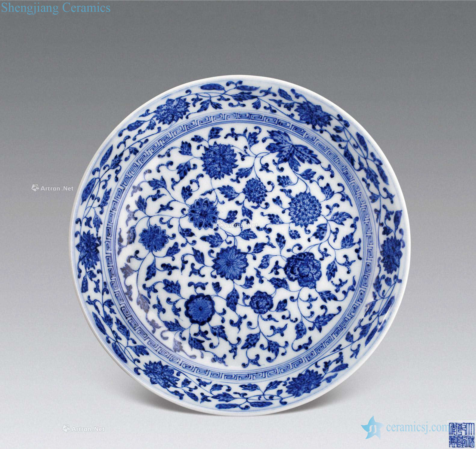 Qing qianlong Blue and white lotus flower tray