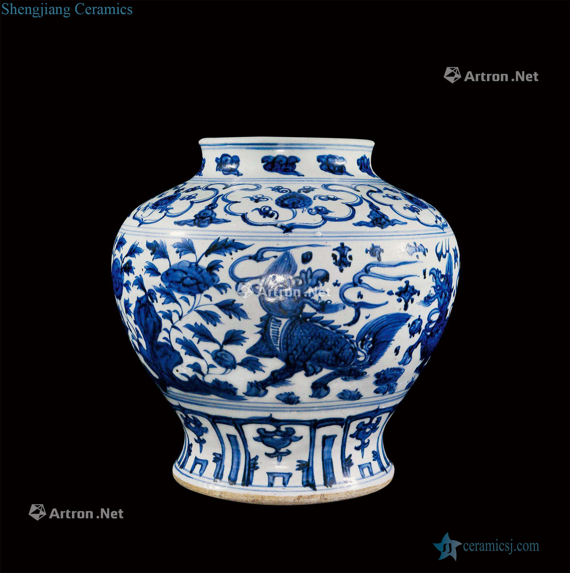 Qing dynasty blue-and-white kylin grain big cans