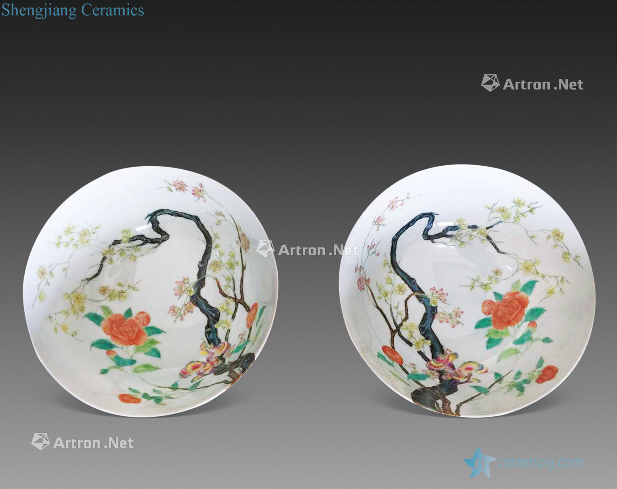 In the qing dynasty Yongzheng pastel peach blossom branches bowl (a)