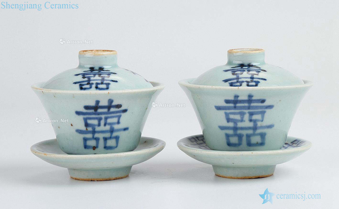 qing Blue and white double happiness tureen (a)