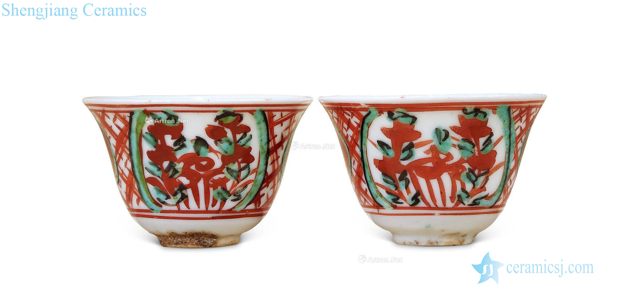 Ming wanli Red, green, the color small cup (a)