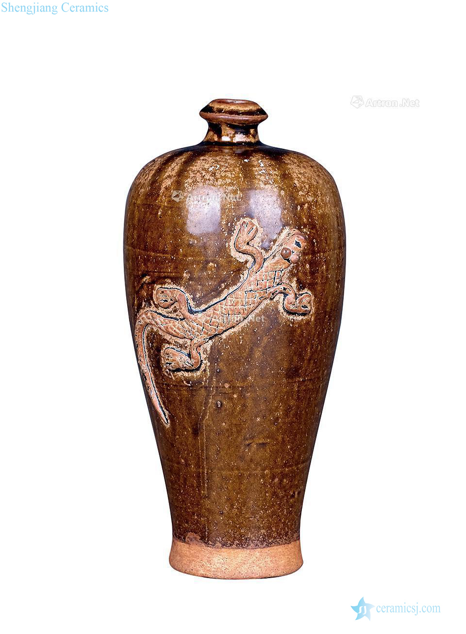 The song dynasty Brown glaze plastic coated dragon bottle