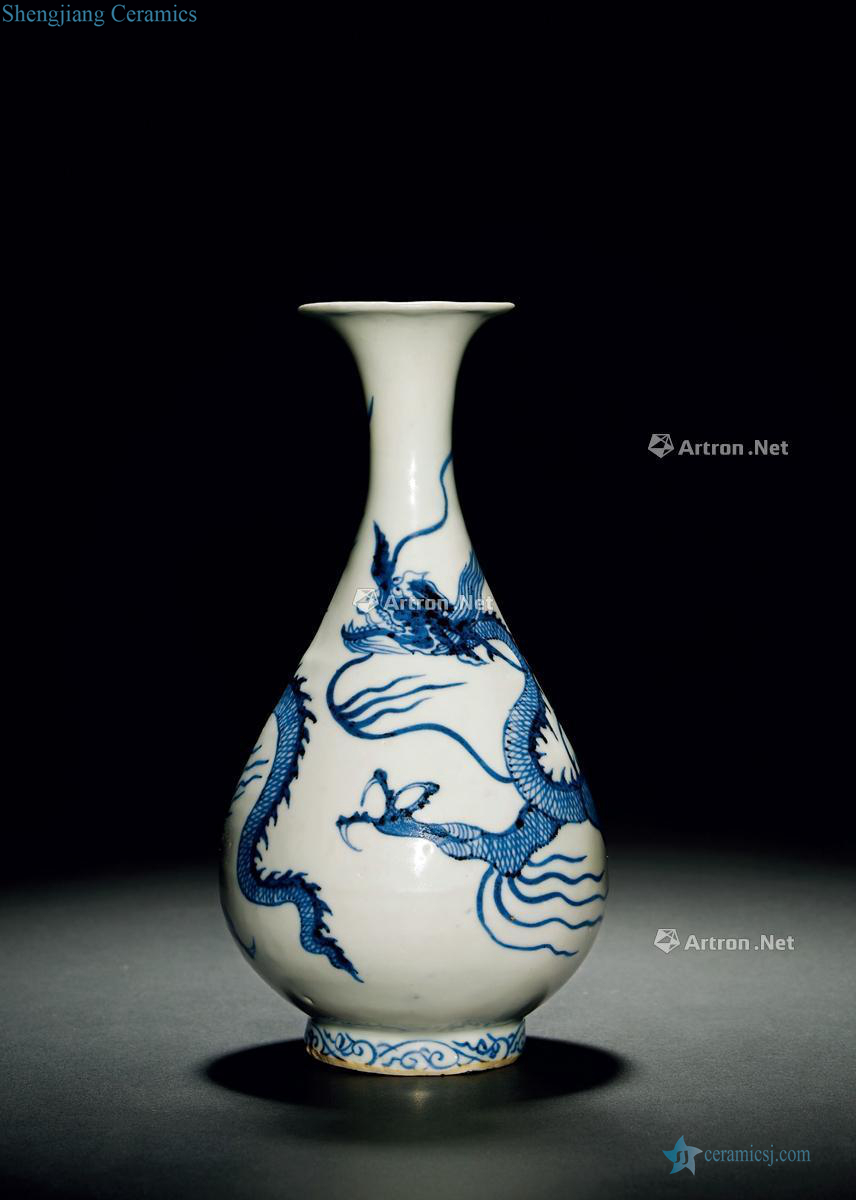 Yuan blue and white, YunLongWen okho spring bottle