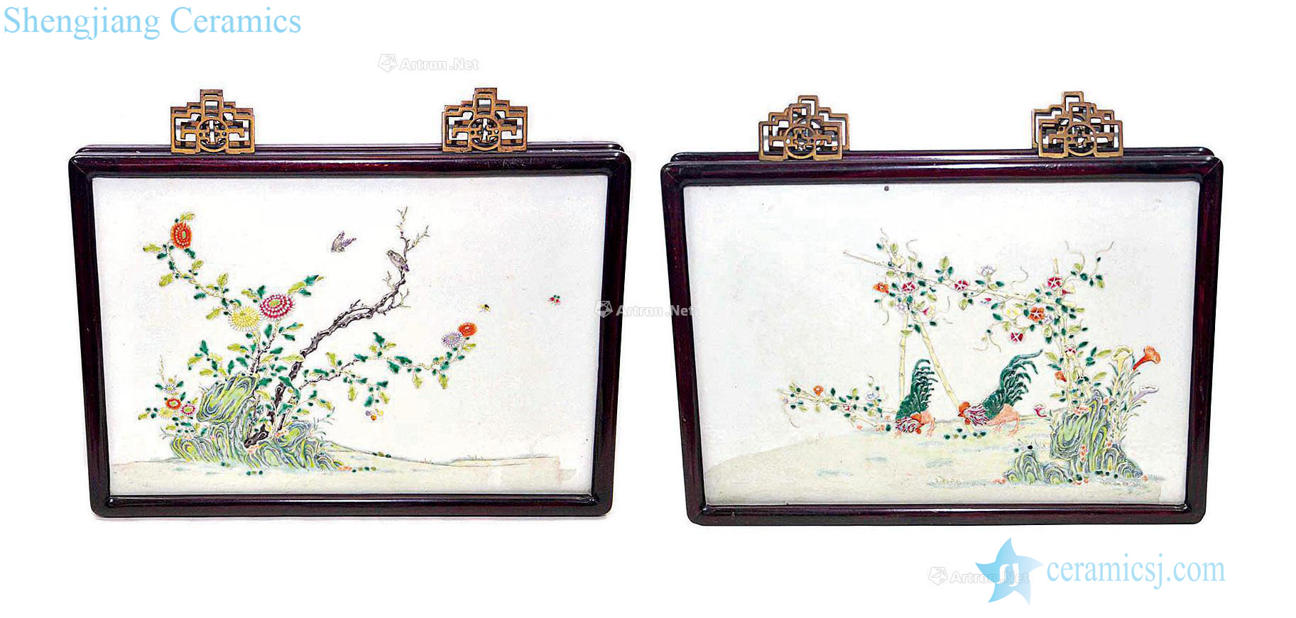 Qing convex porcelain famille rose porcelain plate frame (a pair)