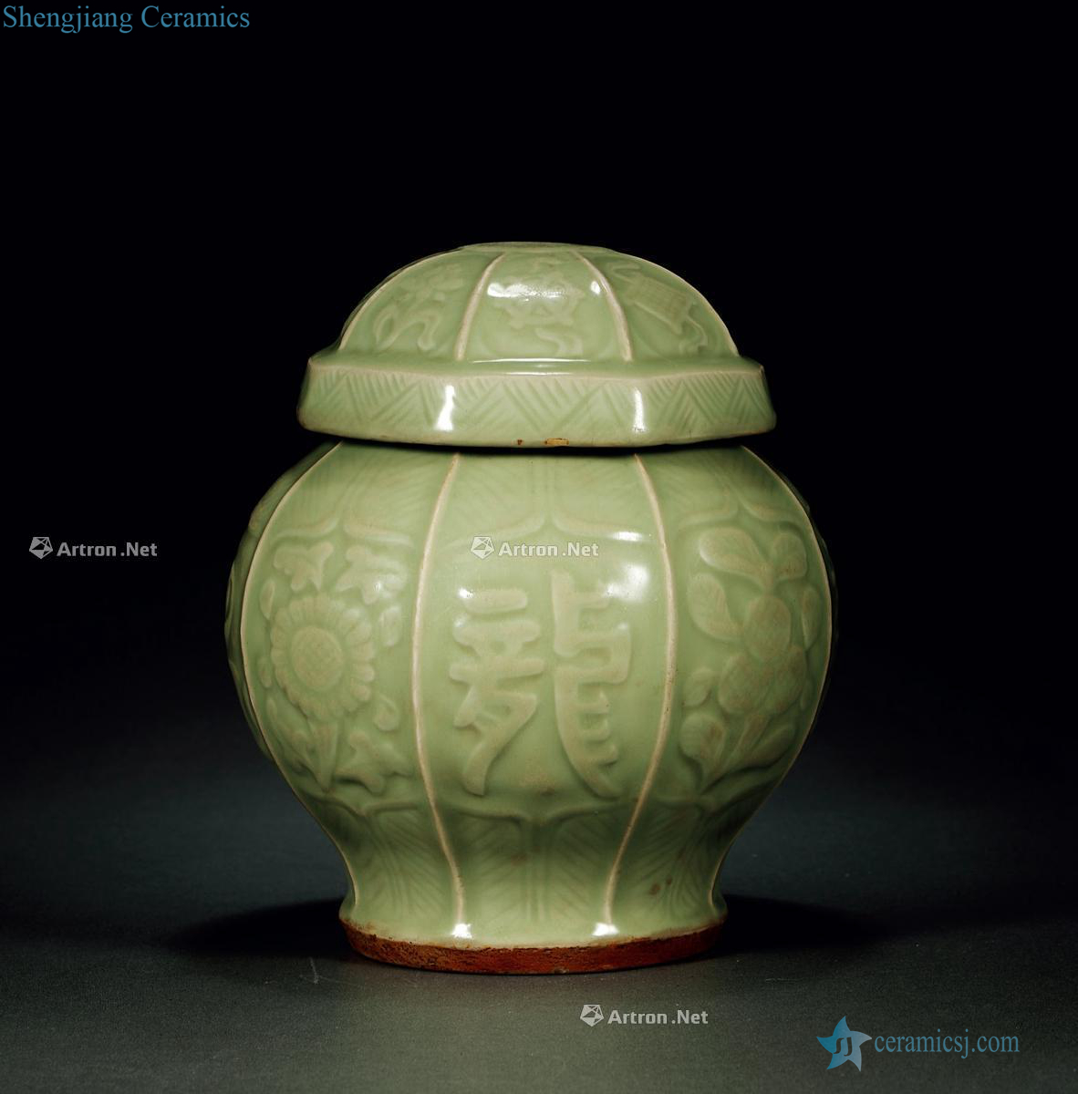 Yuan, Ming, longquan celadon flowers eight arrises cover tank