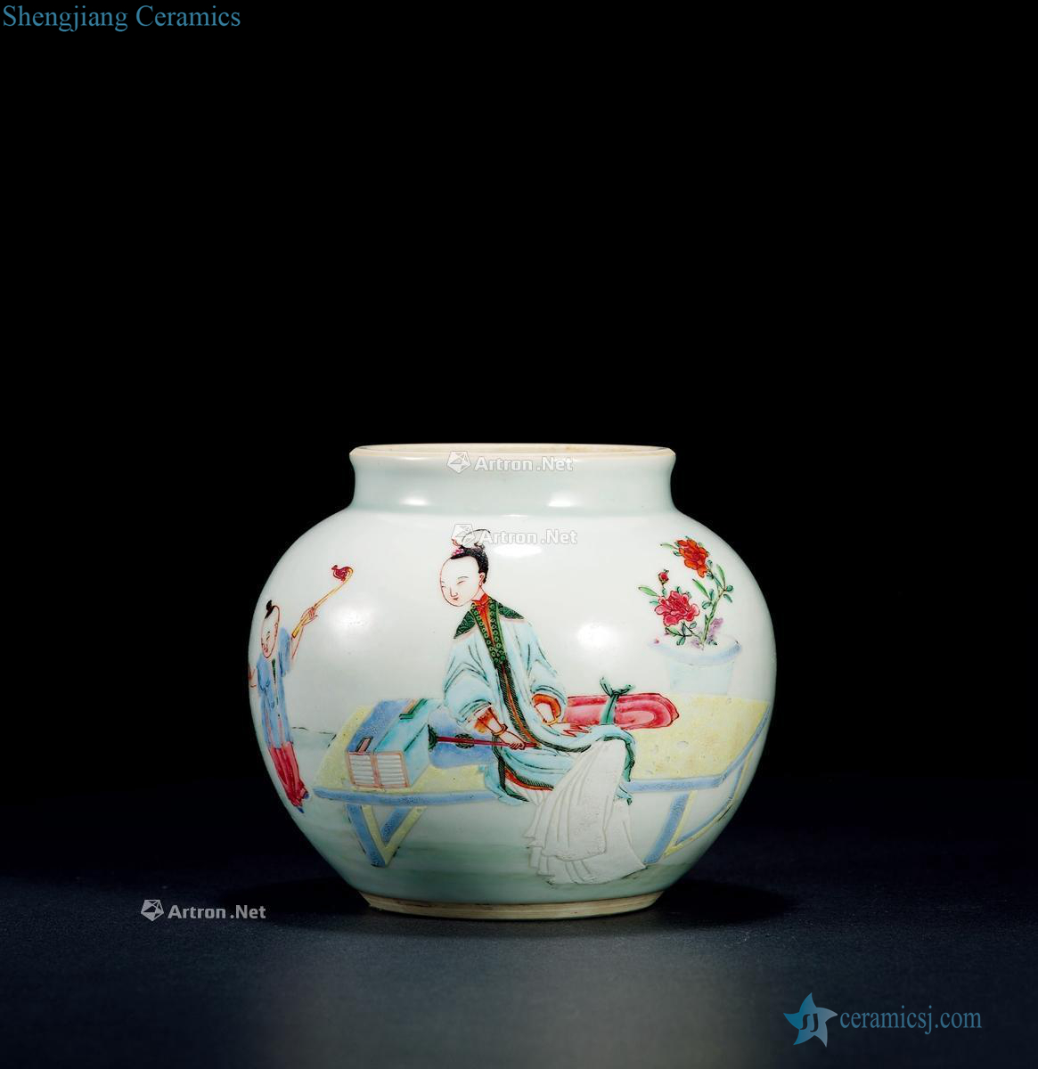 Qing yongzheng, pastel ladies figure canister baby play