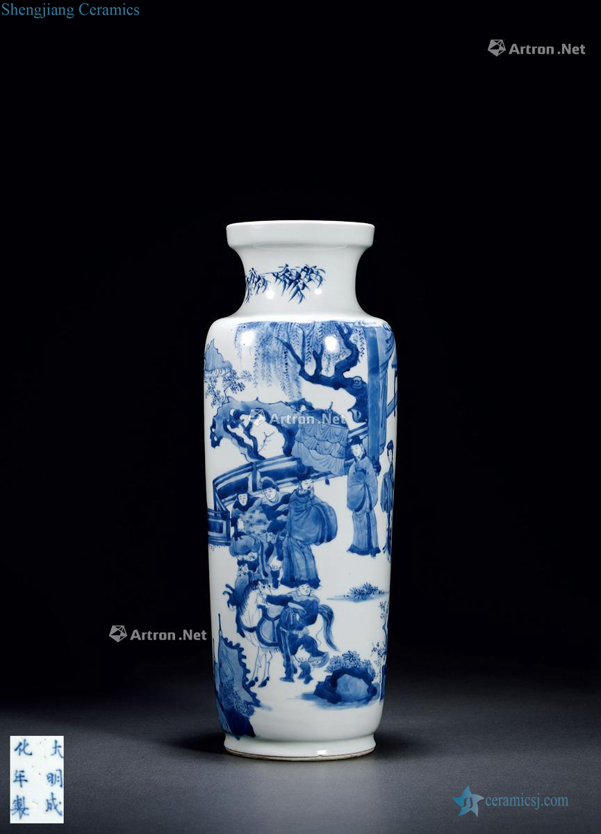 After the qing emperor kangxi, blue and white west chamber "with" figure who bottle