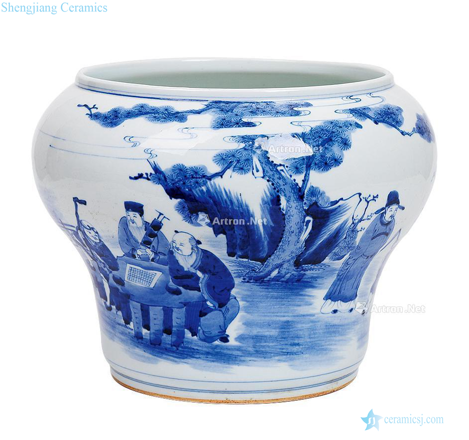qing Blue and white grain drum and the eight immortals characters