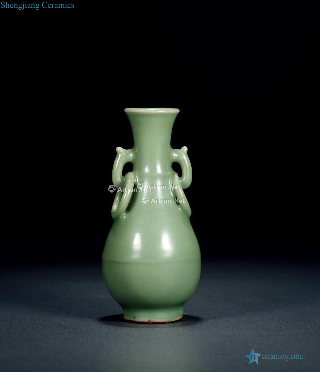 Previous, longquan celadon plum green glaze vase with a double ring