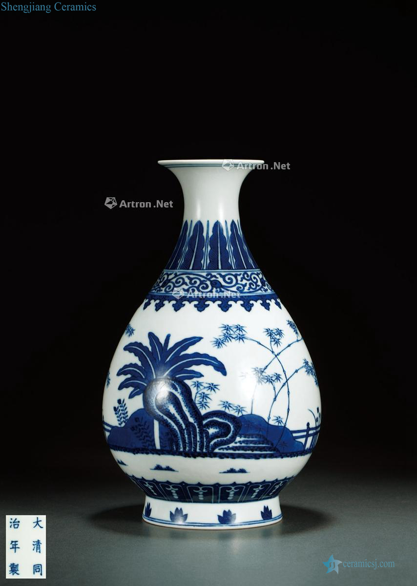 Dajing, blue and white bamboo stone plantain grain okho spring bottle
