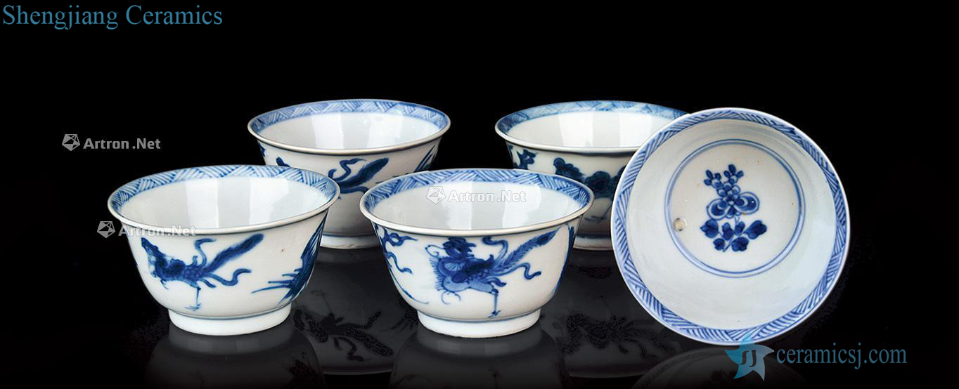 qing Blue and white grain horseshoe cup (a set of five pieces)