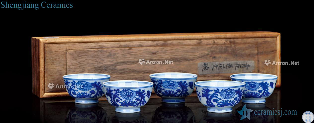 "Should be DE qing xuan antique" green Hualien pattern cup a set of five pieces in all cases