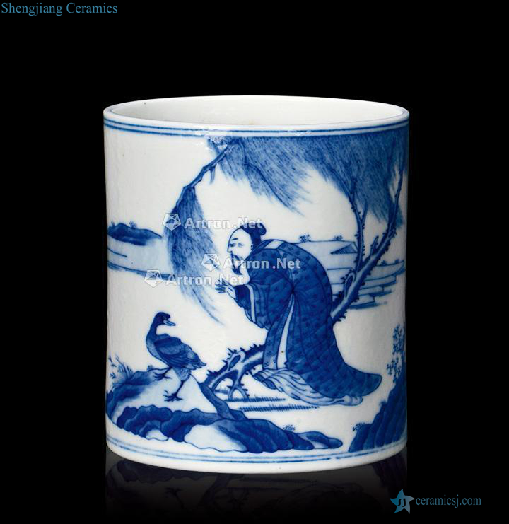 Love of qing dynasty blue-and-white xihe goose brush pot