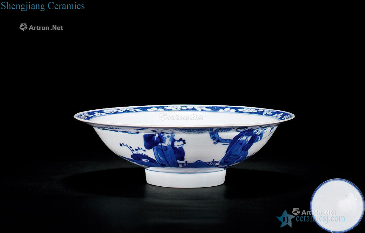 Qing dynasty blue and white samsung story figure mouth bowl