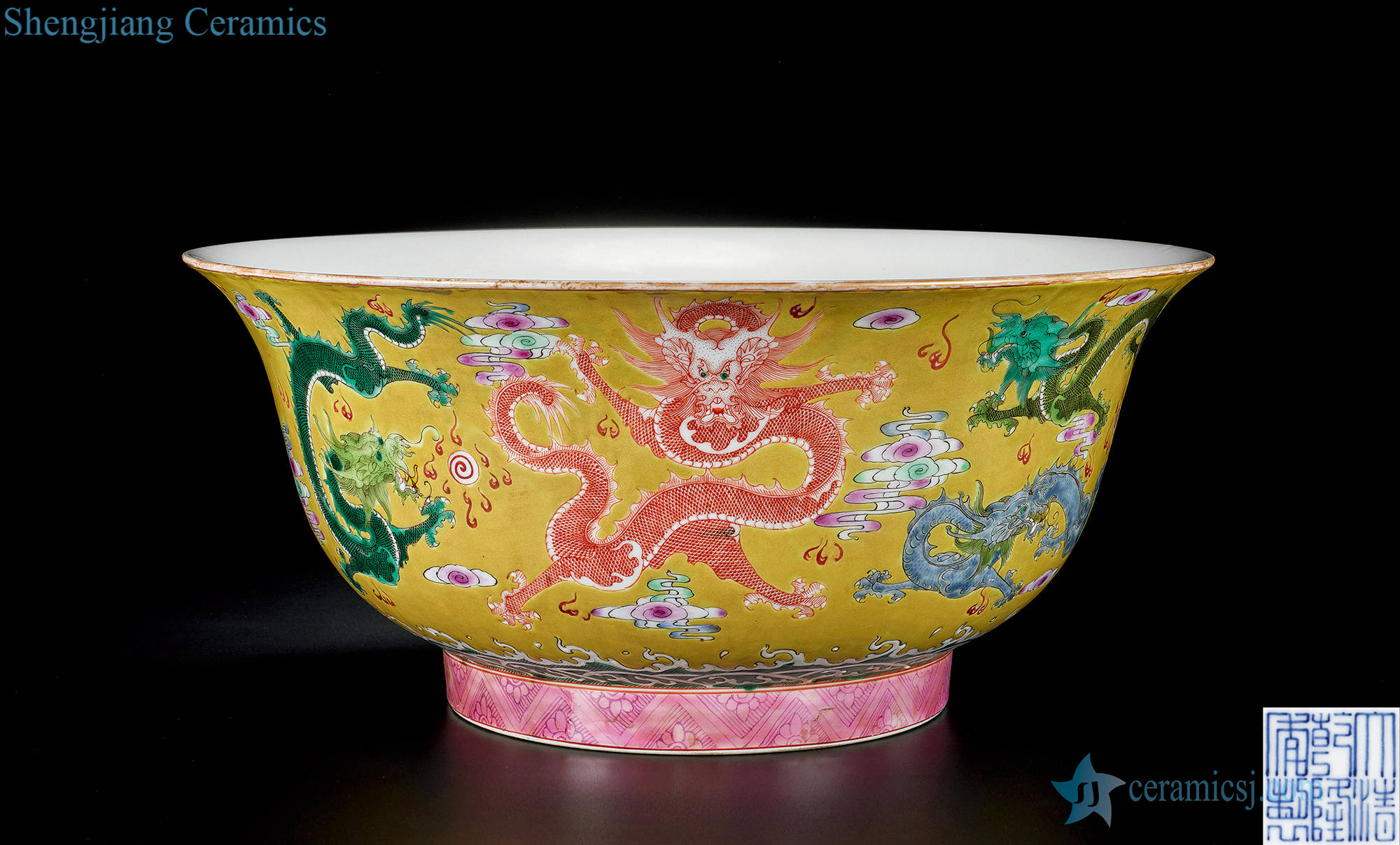 Qing qianlong pastel Kowloon grain big bowl