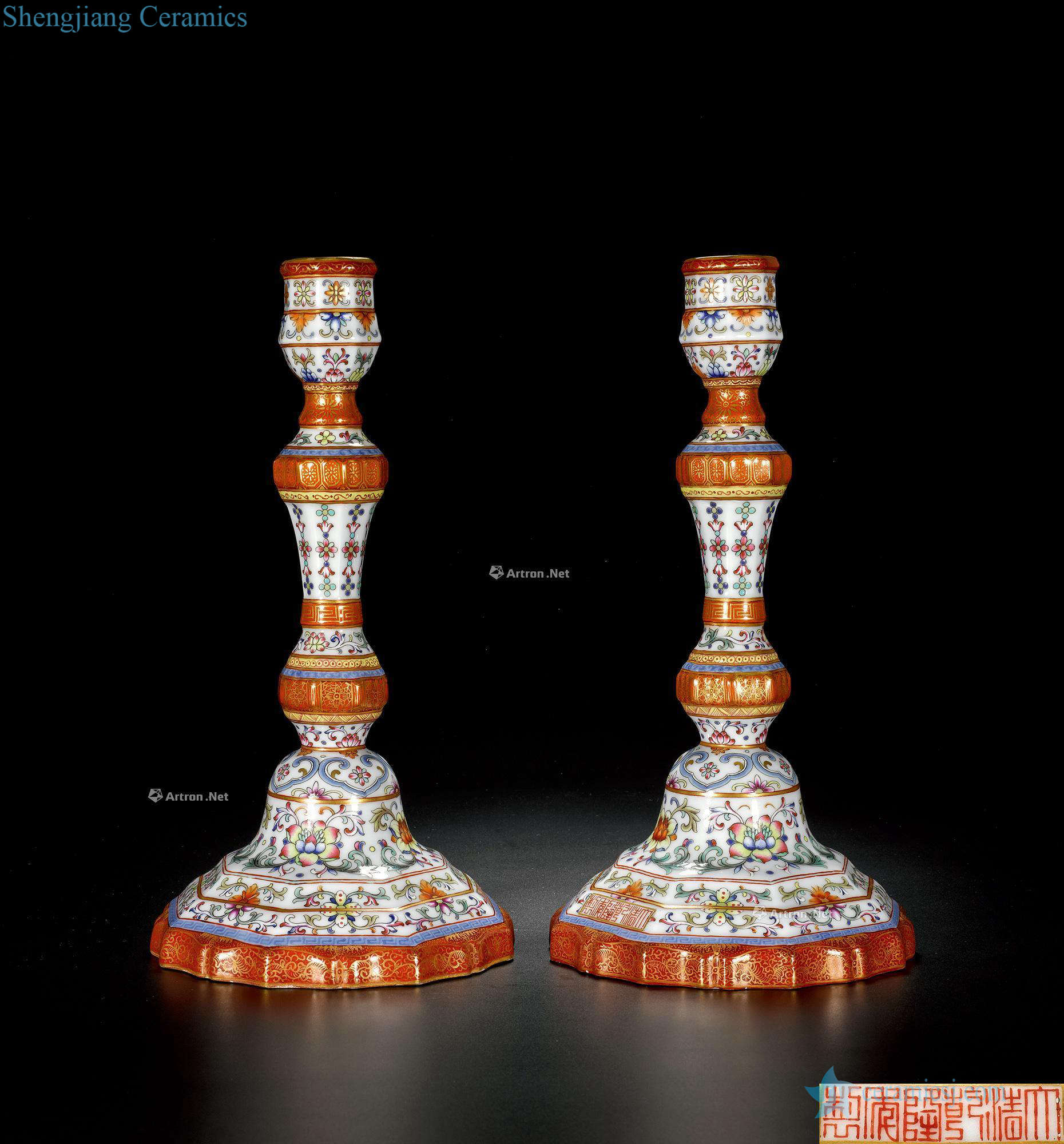 Qing qianlong the floral print colors branches eight arrises candlestick (a)