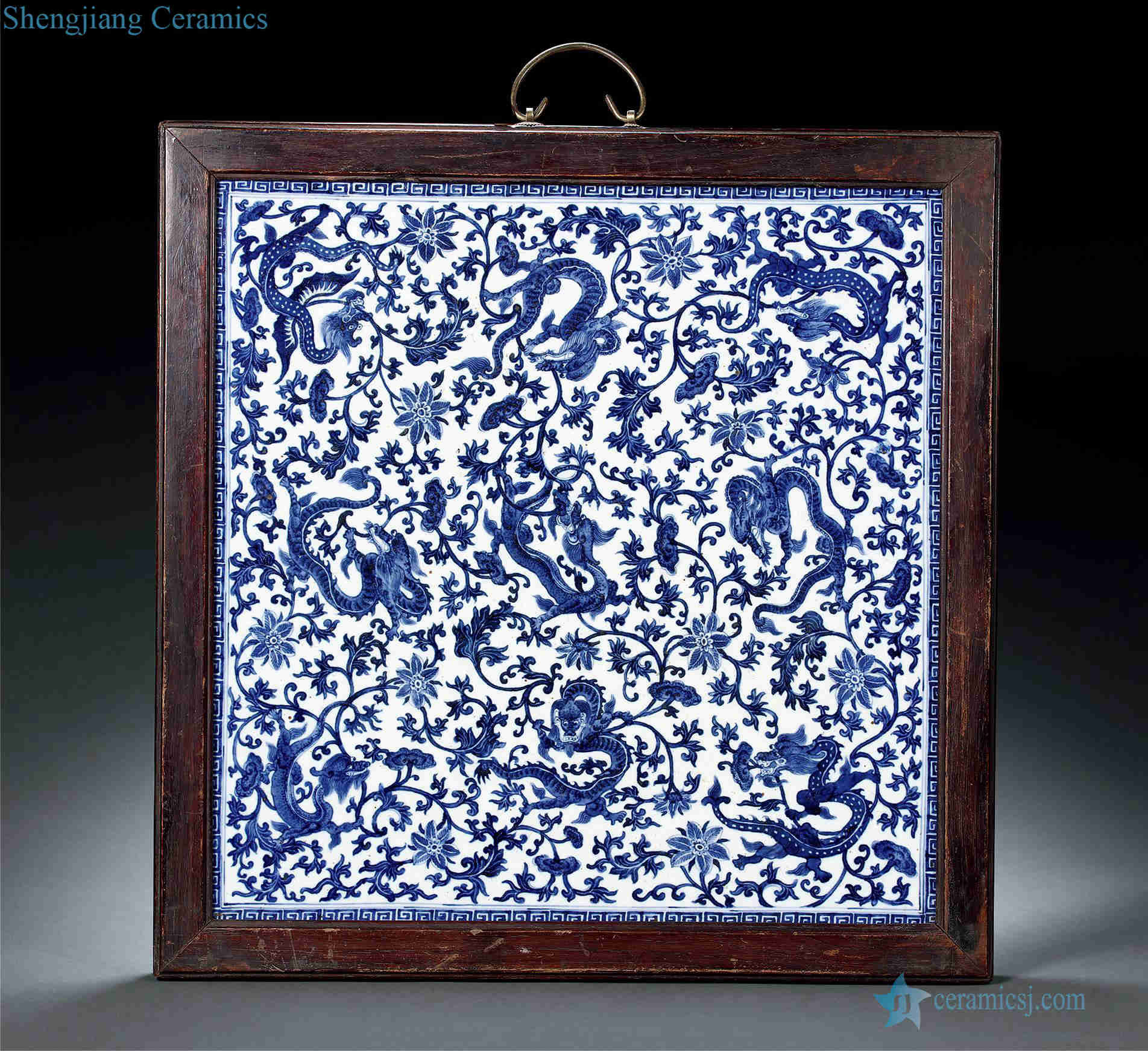 Qing qianlong, jiaqing Kowloon wear blue and white porcelain plate hanging panel