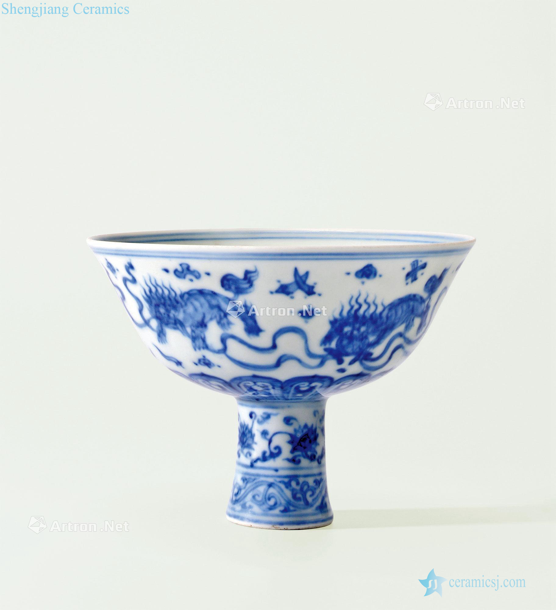 in Royal blue and white lion play ball grain kiln target bowl