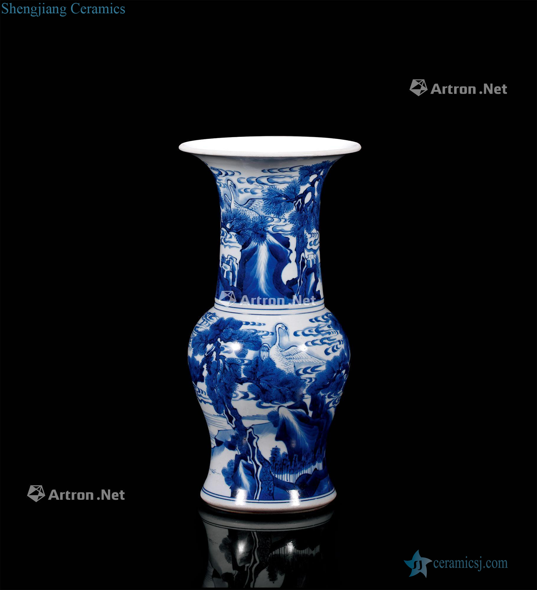 The qing emperor kangxi Blue and white LuHe with spring PND tail-on statue