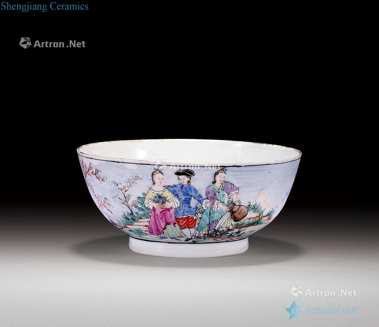 Mid qing bowl pastel western characters