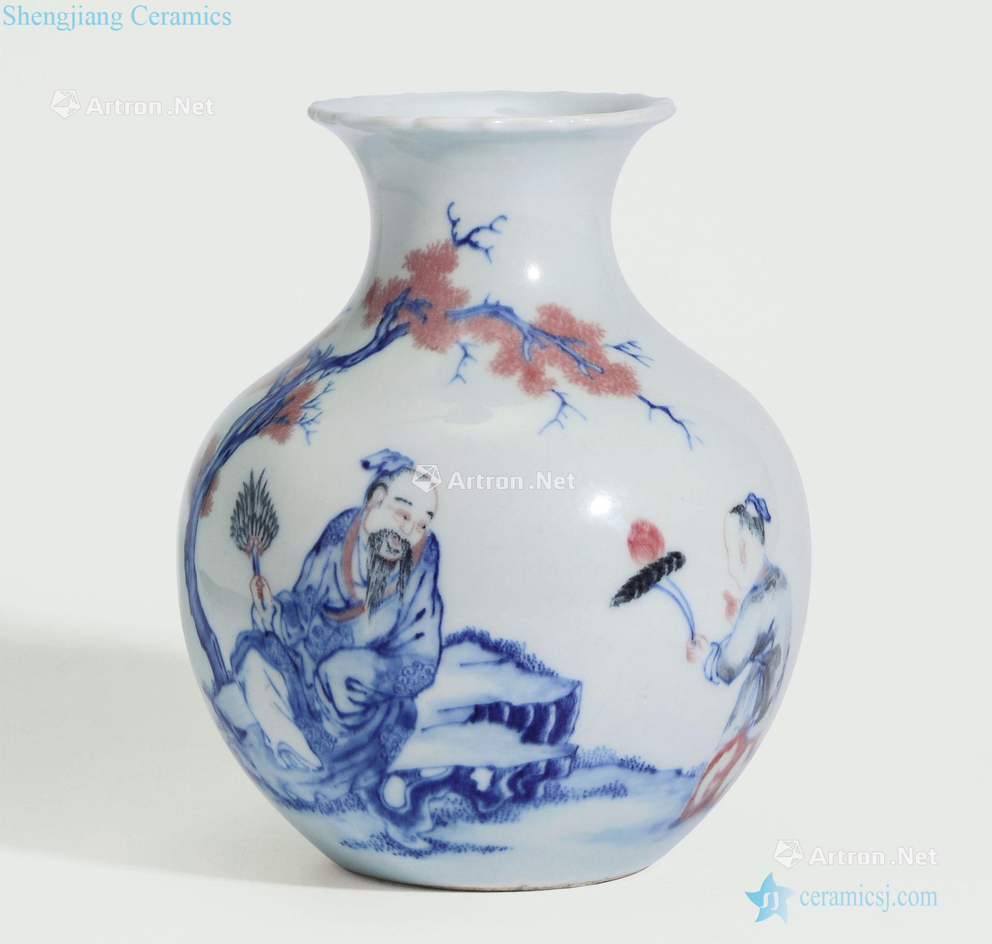 Qing qianlong Blue youligong added under the glaze color ink Gao Shitu pomegranate