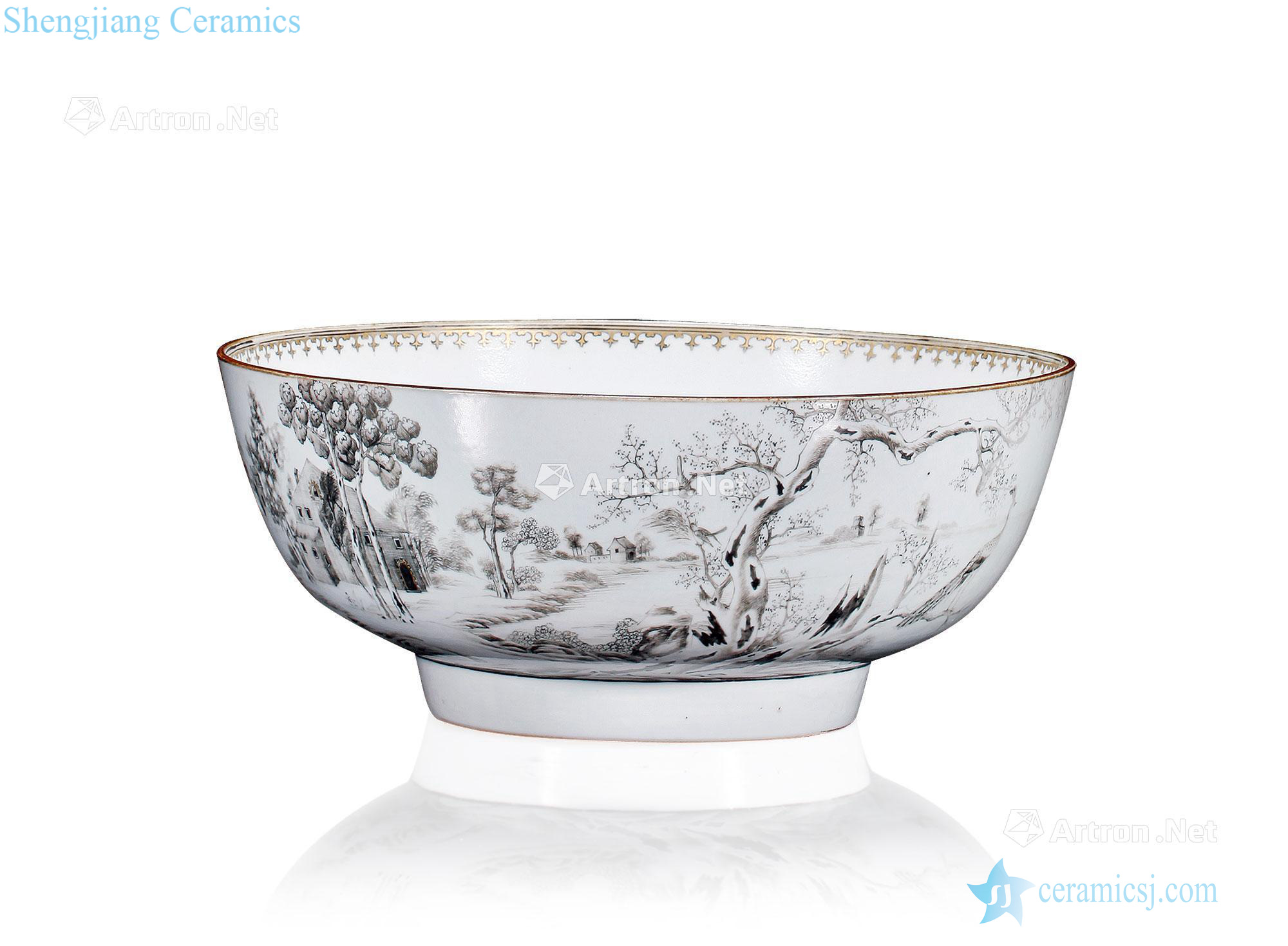 The qing emperor kangxi color ink paint landscape figure large bowl