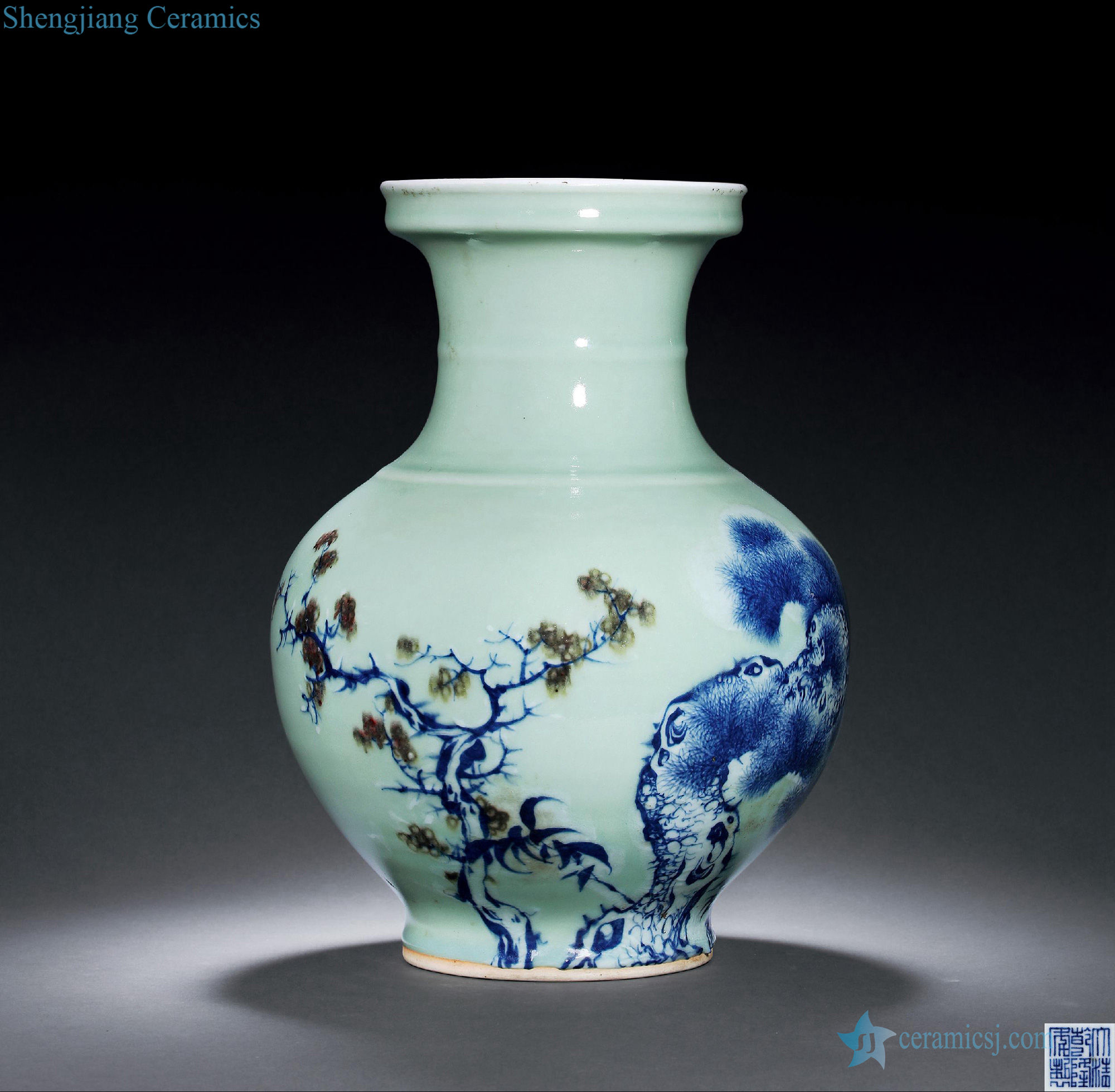 qing Green glaze porcelain shochiku plum positions