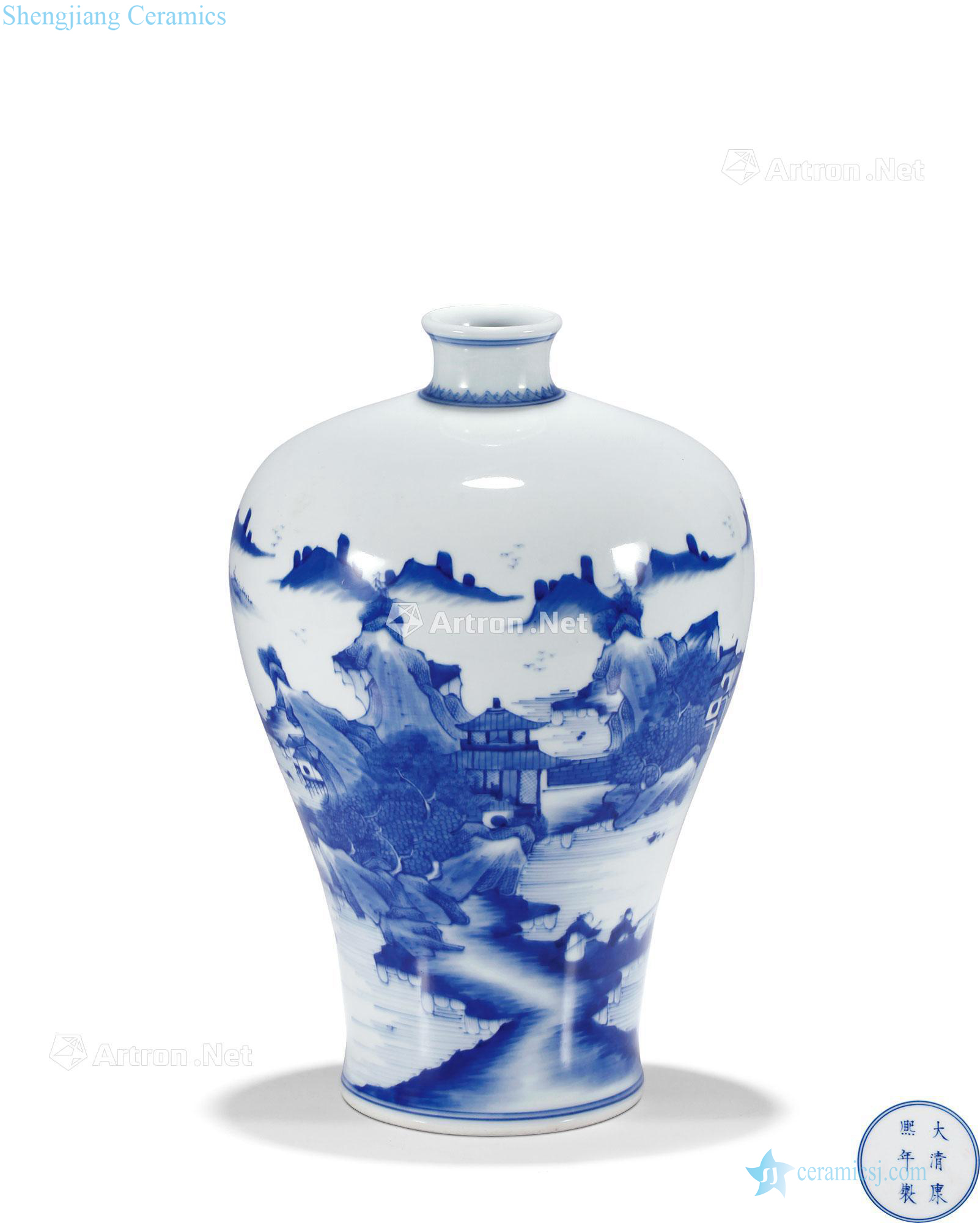 qing Blue and white landscape pattern mei bottles