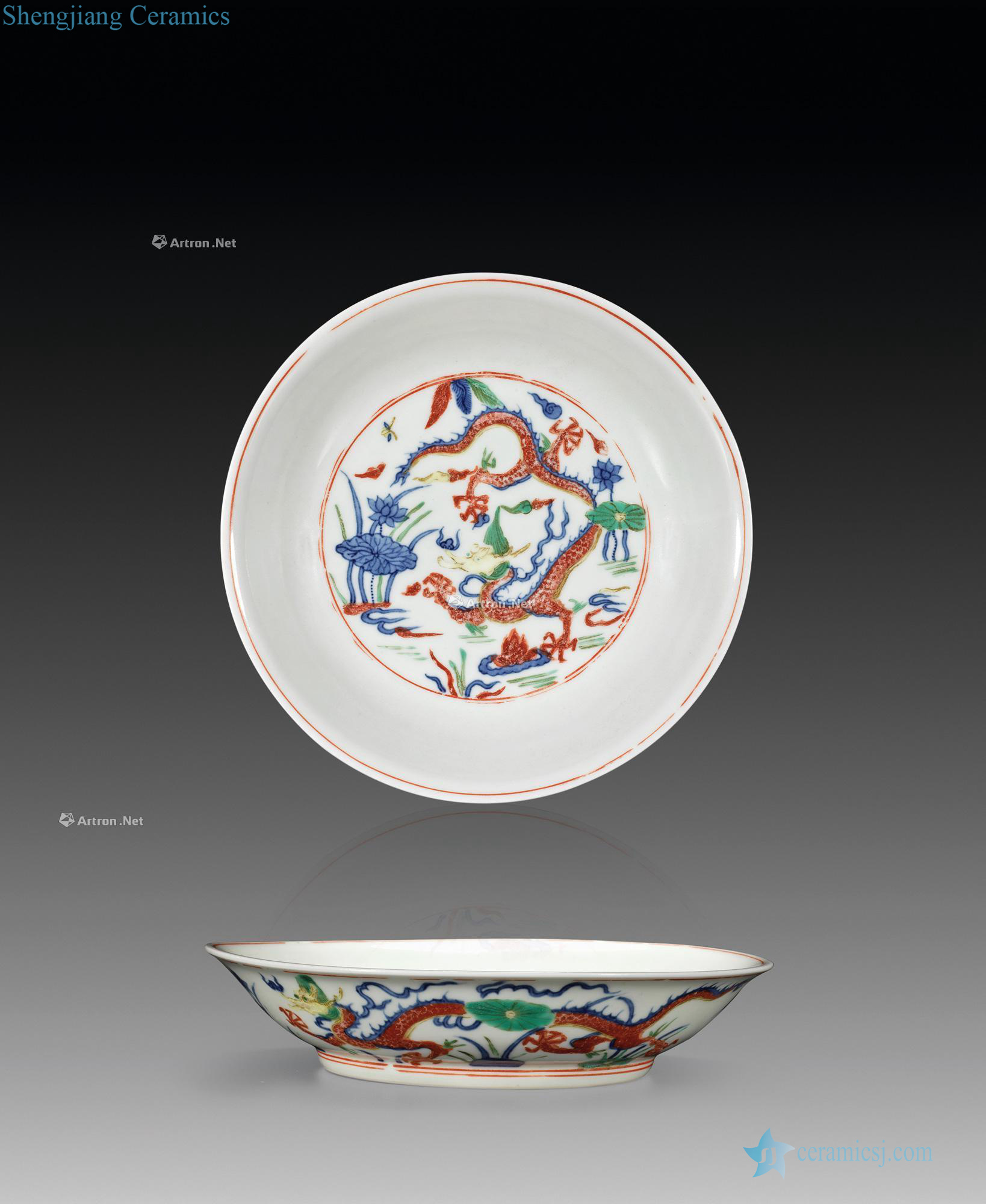 Ming jiajing Blue and white five dragon tray