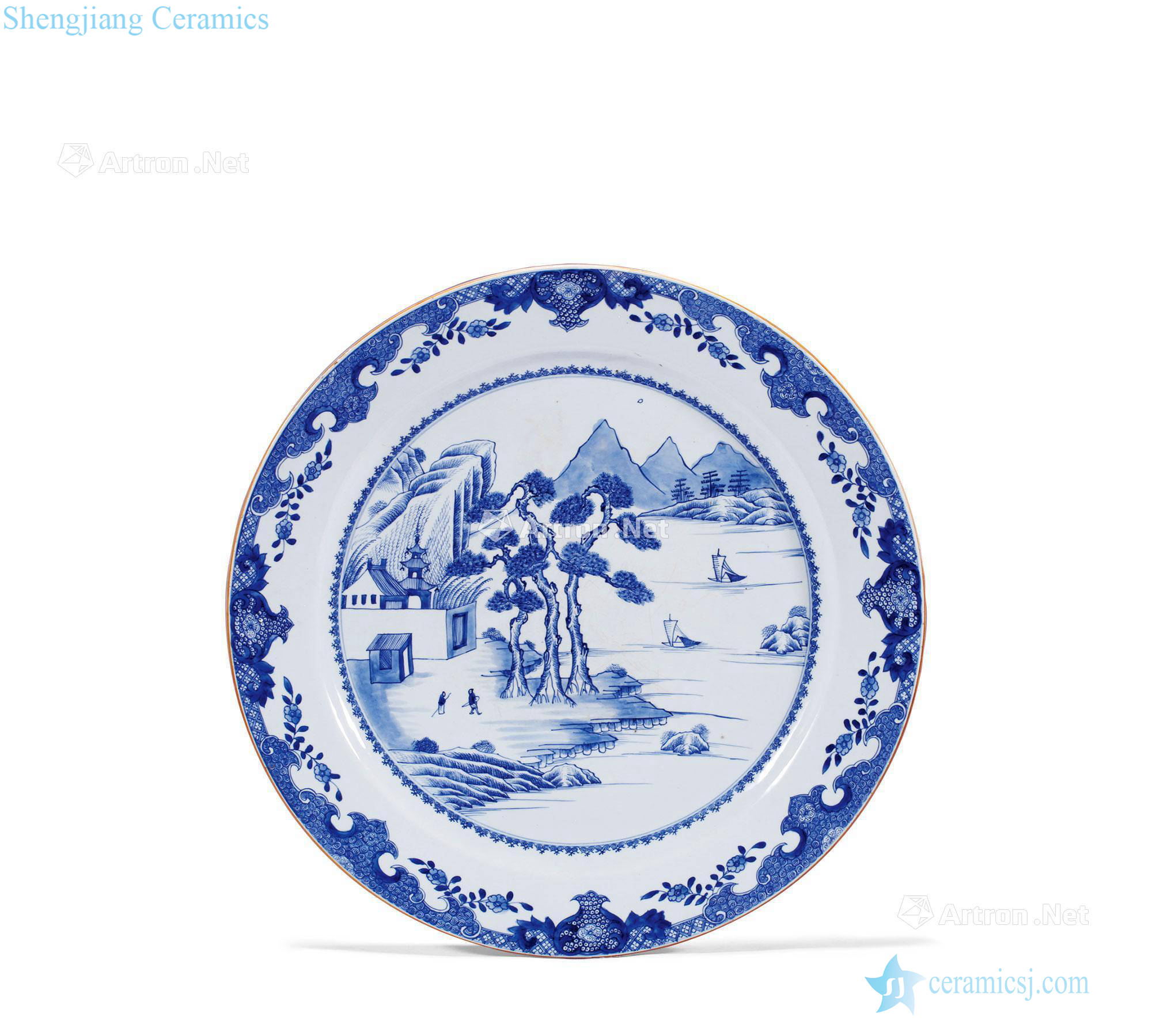 Qing qianlong blue figure plate with a harp and relatives
