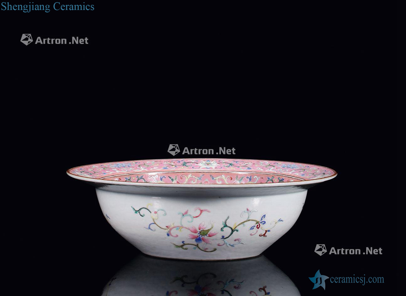 Qing jiaqing Carmine pastel bound branch lotus fold along the basin