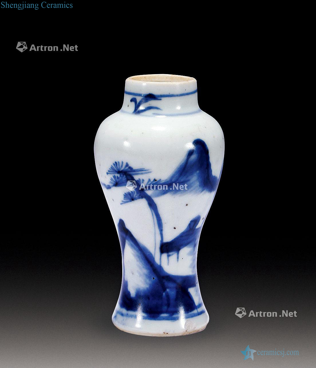 Mid qing Blue and white landscape figure goddess of mercy bottle
