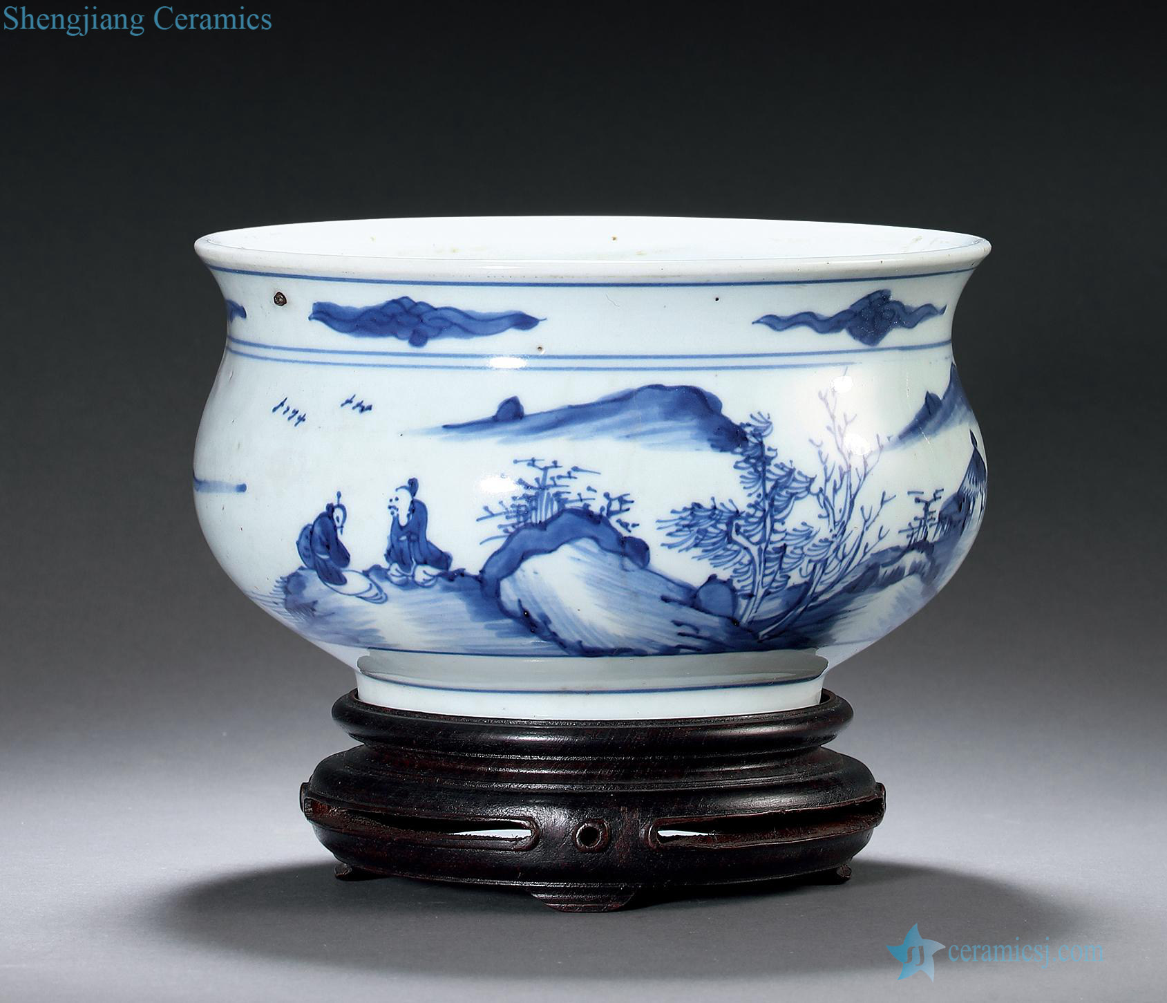 The qing emperor kangxi Blue and white characters on scene graph furnace