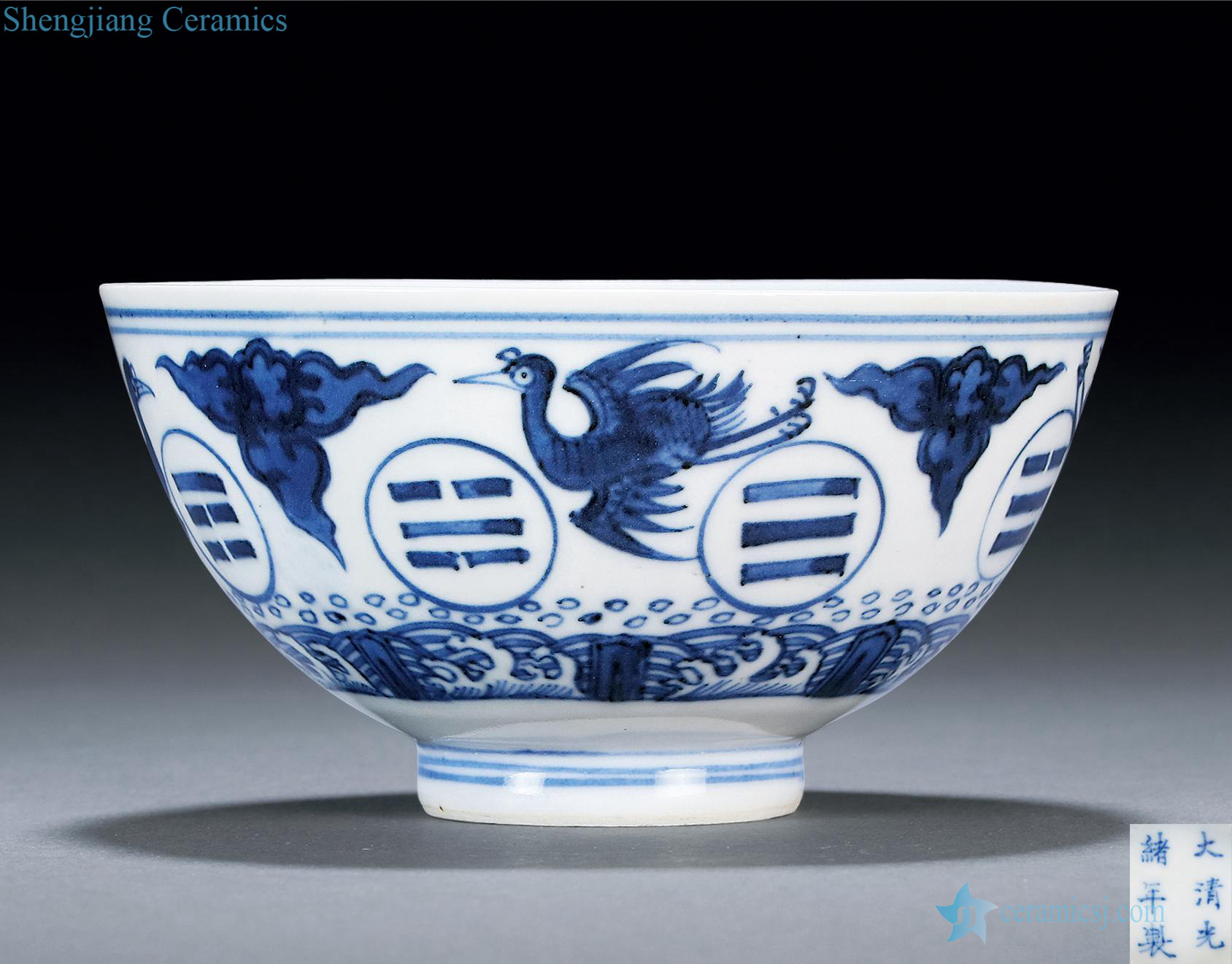 Qing guangxu Blue and white gossip green-splashed bowls