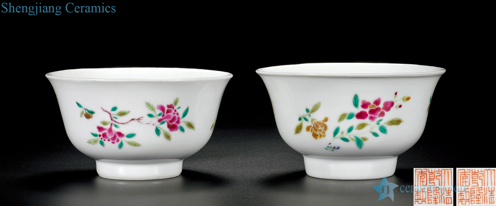 Qing qianlong pastel flowers grain small bowl