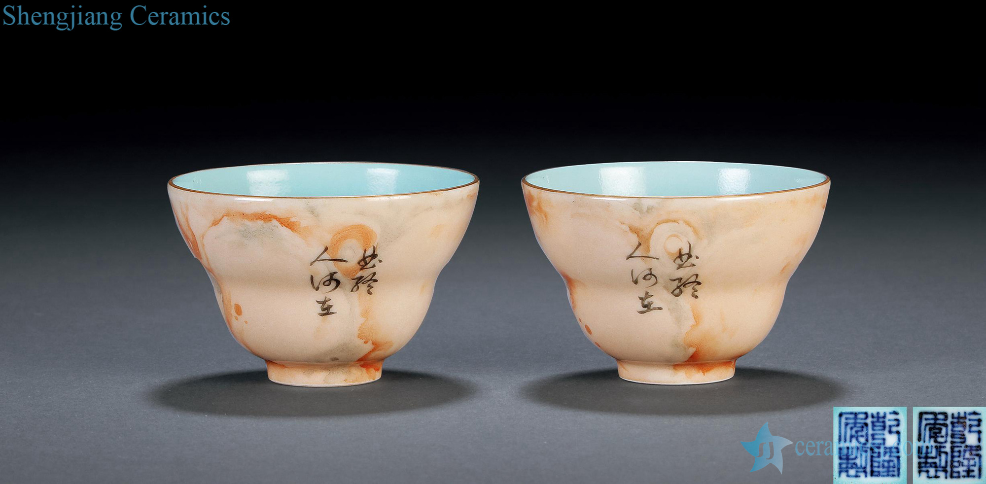 Qing qianlong imitation stone glaze color ink verse or a cup of (a)