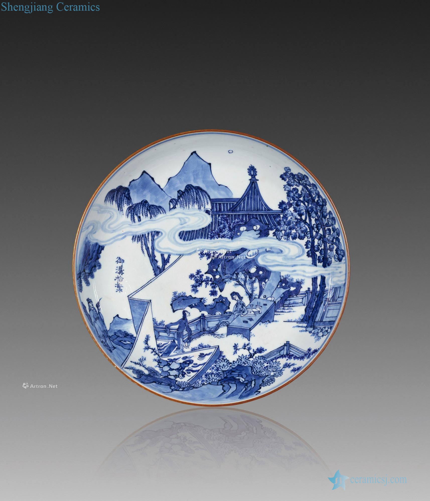 Qing shunzhi Blue and white moats leaf characters the broader market