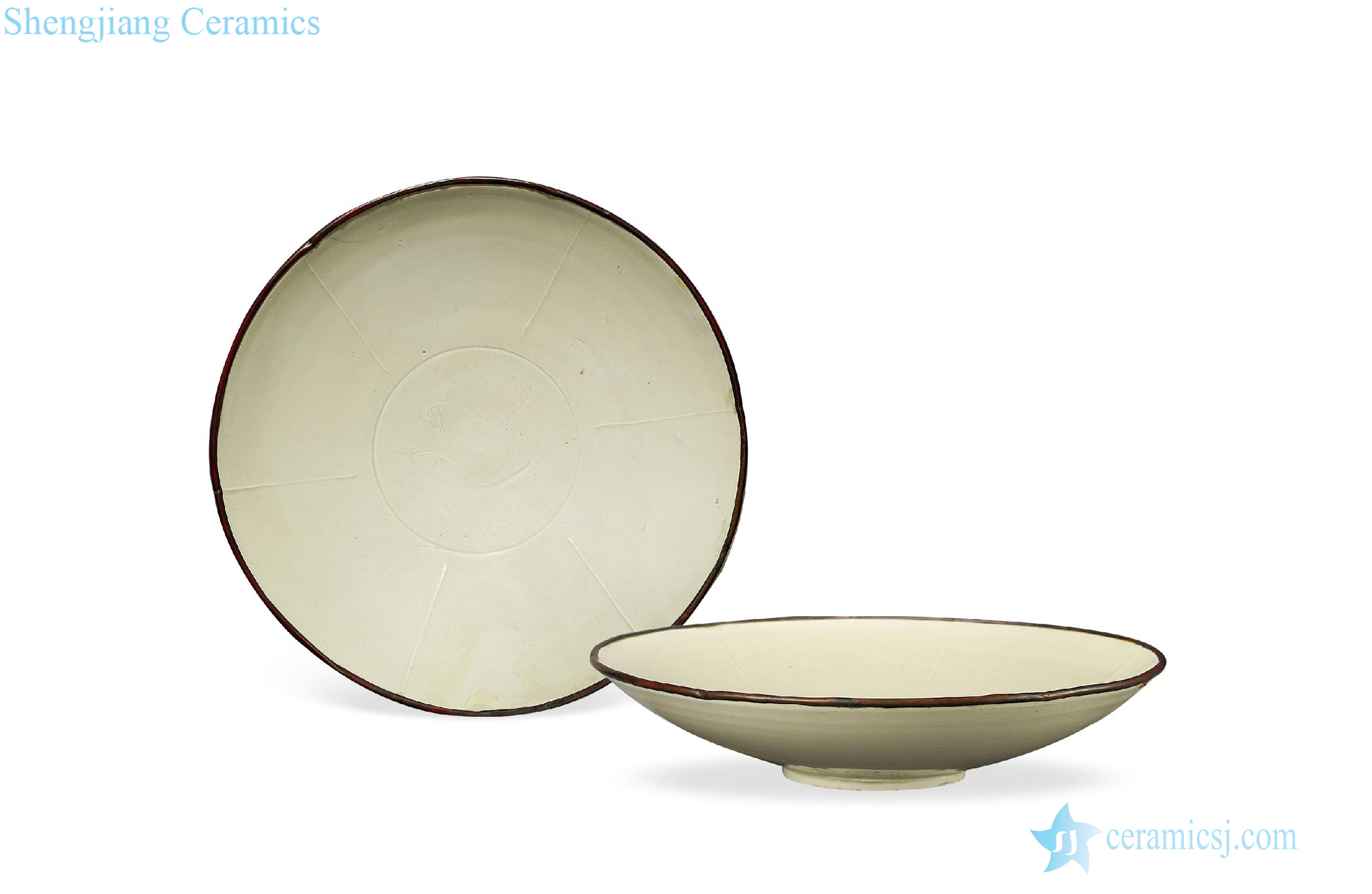 yuan Kiln carved Pisces flower mouth tray (a)