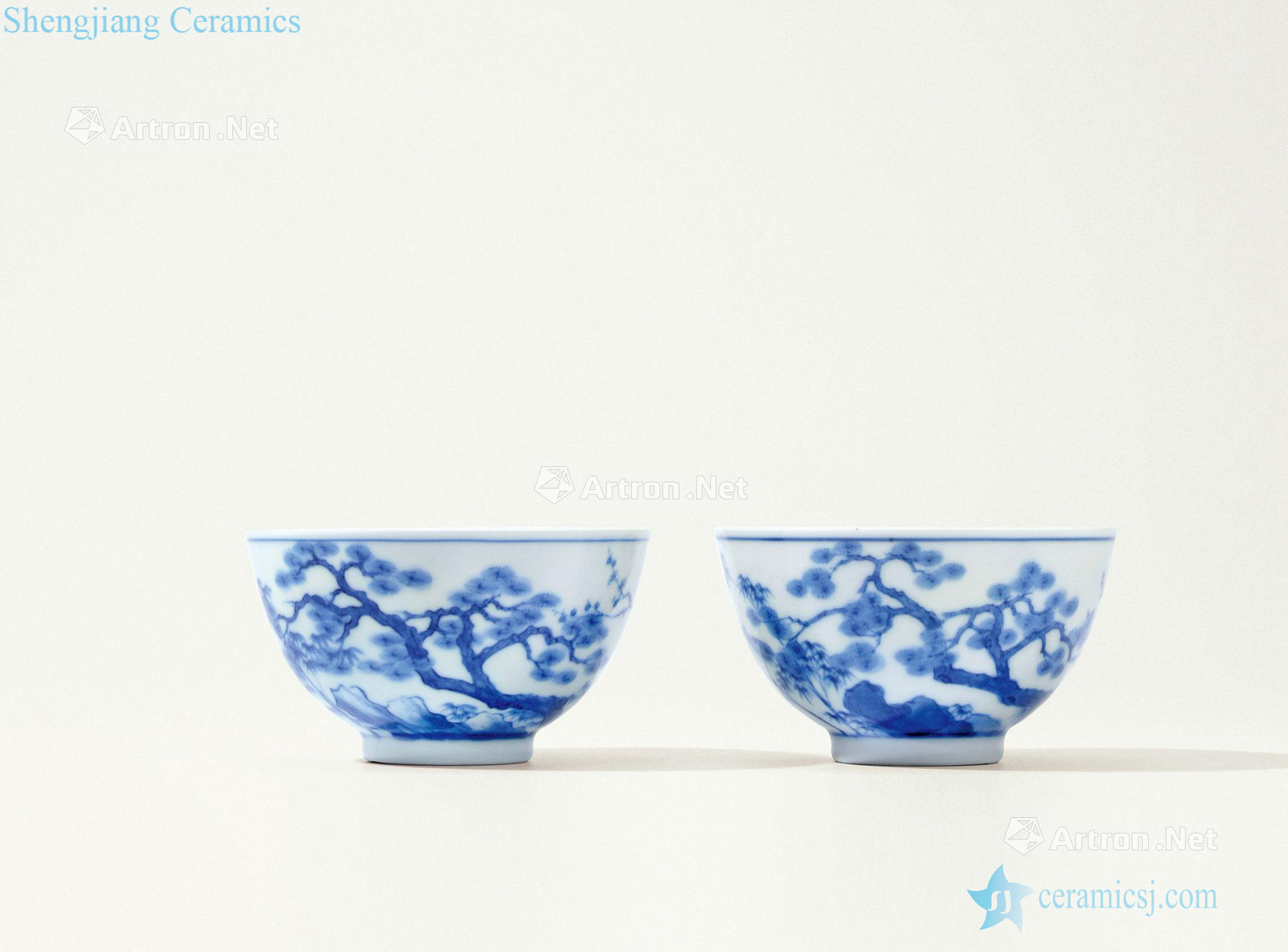 Blue and white shochiku mei qing yongzheng drive age poetic figure tea circle (a)