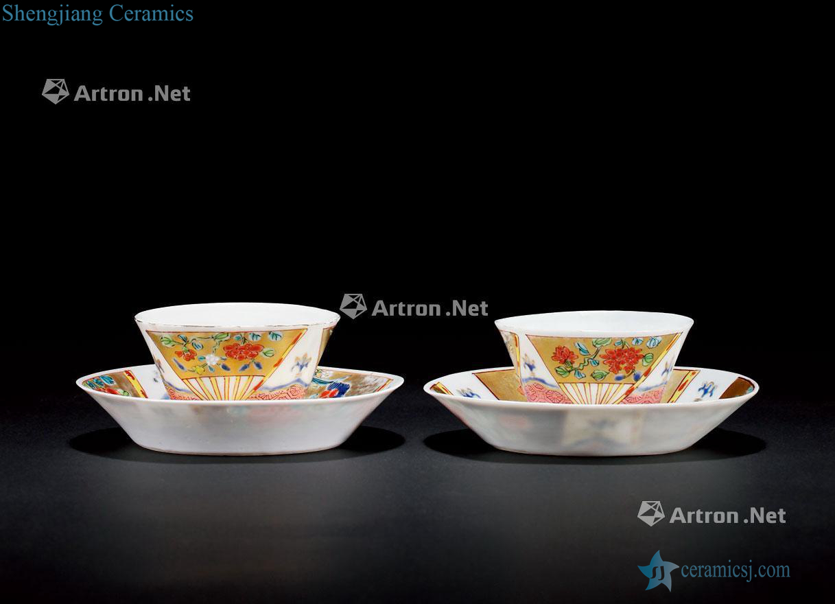 Mid qing Pastel cock floral print cups and saucers (a)