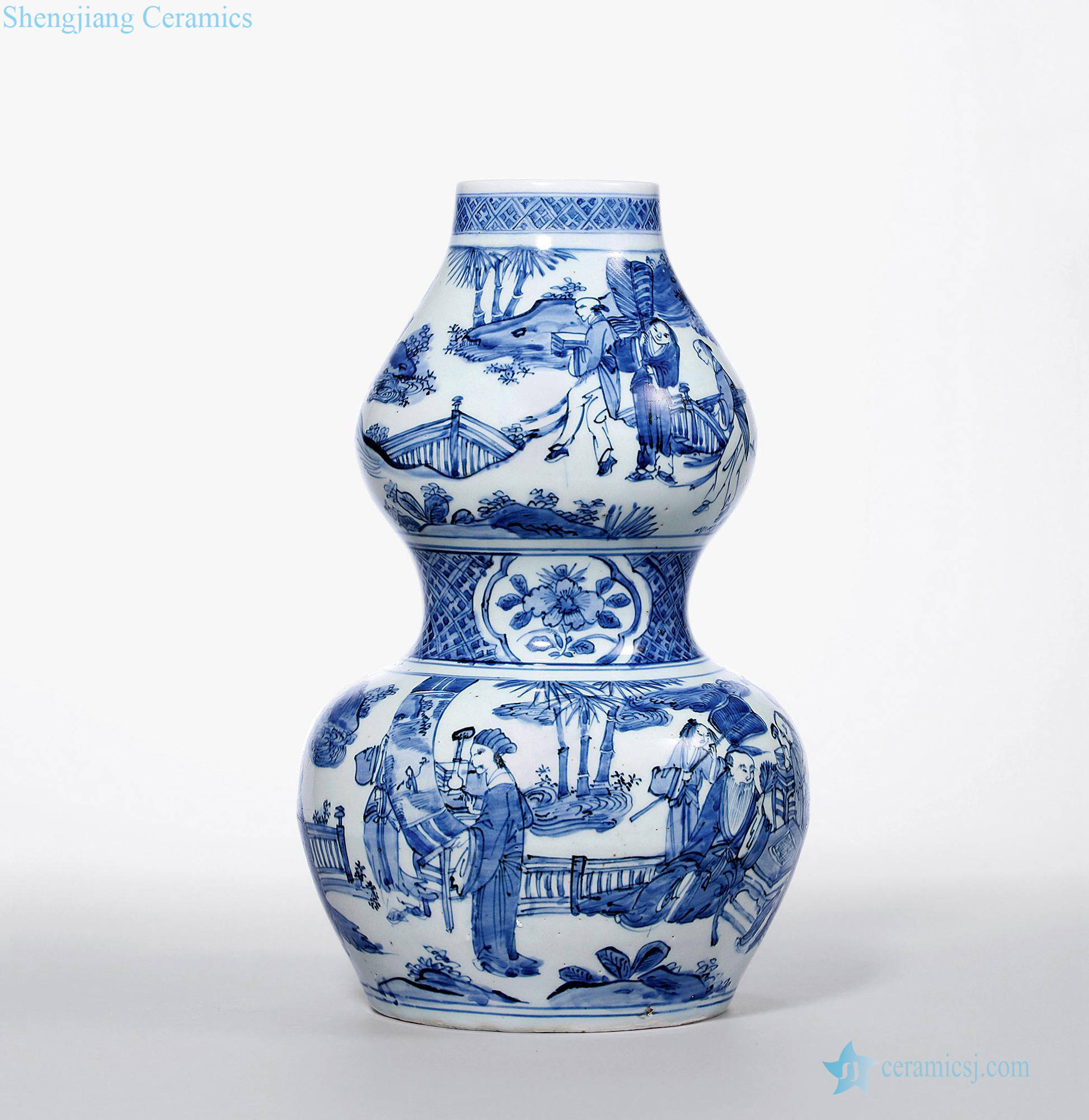 Ming wanli Blue and white piano chess calligraphy and painting bottle gourd