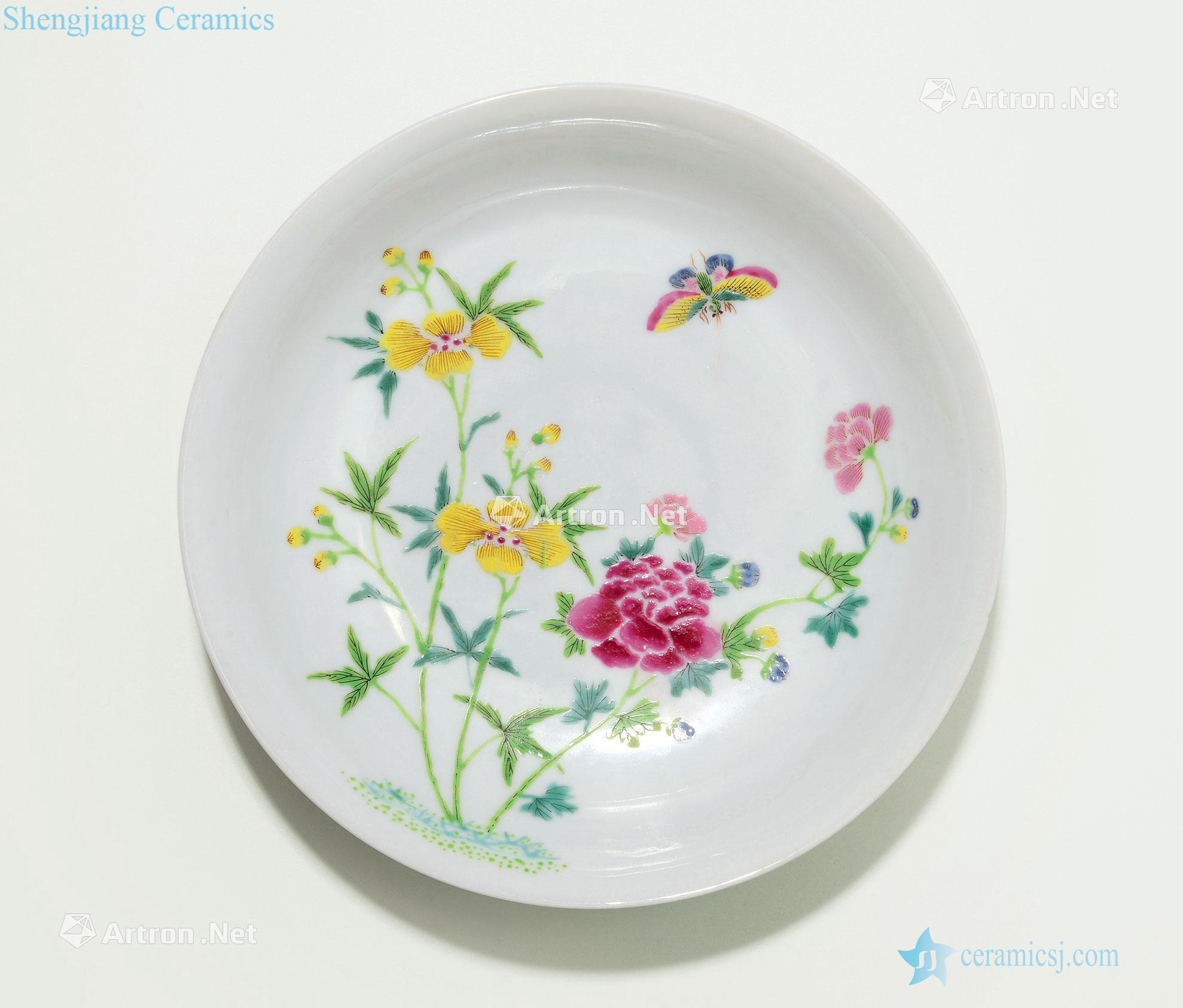 Qing yongzheng pastel flowers butterfly tray
