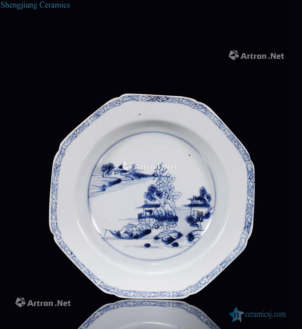 Qing qianlong Blue and white landscape figure