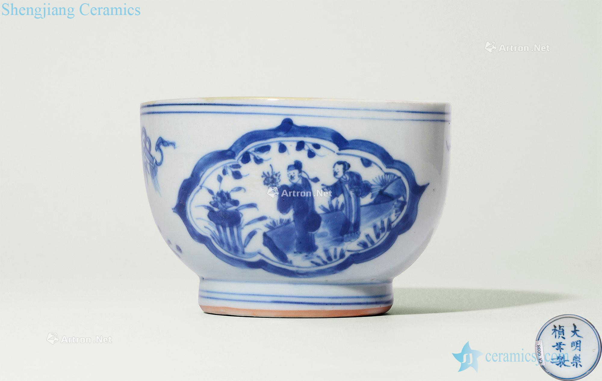 Ming chongzhen Stories of blue and white medallion green-splashed bowls
