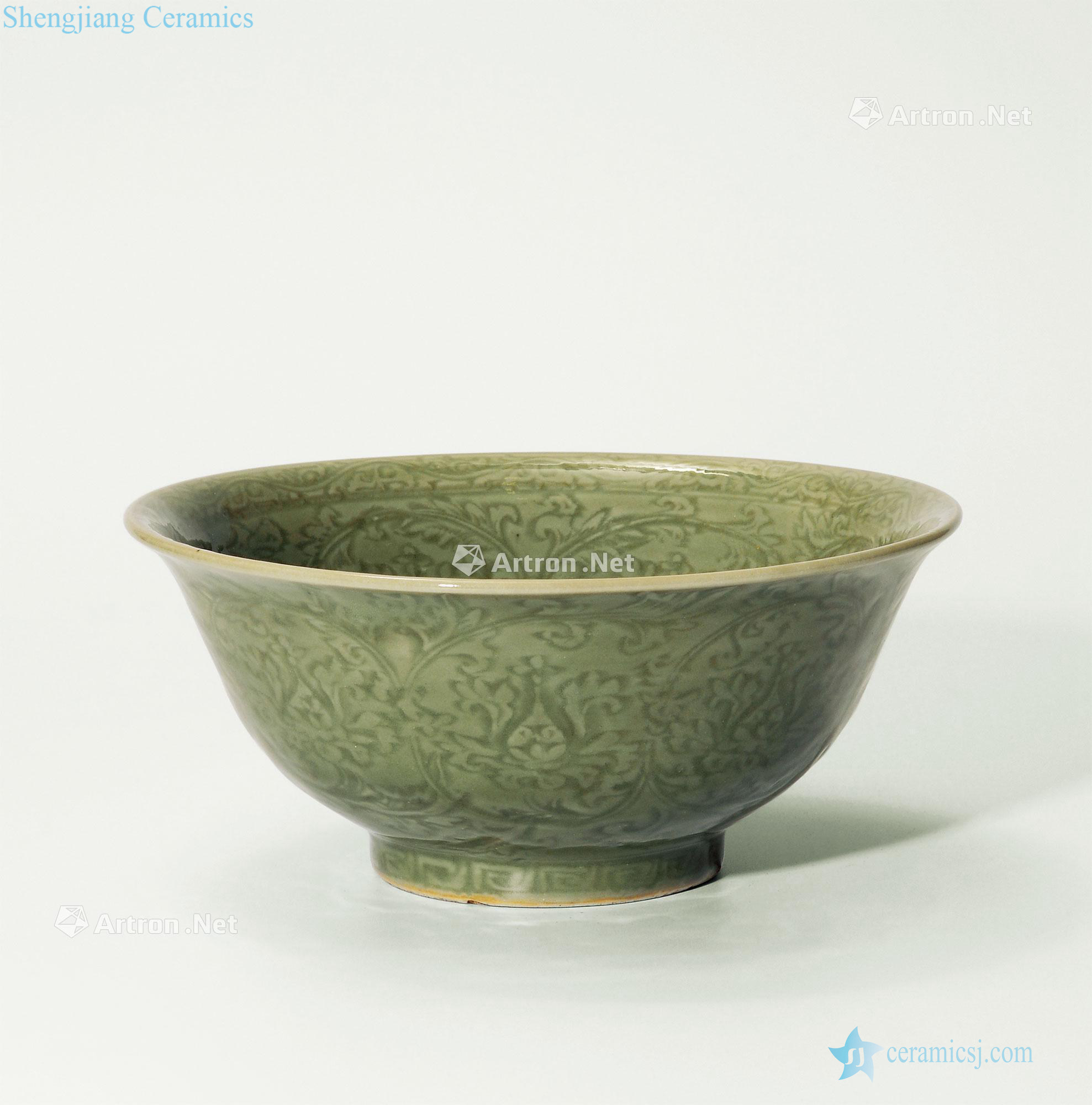 Ming of the 15th century Longquan celadon green glazed carved carved flower bowls bound branches