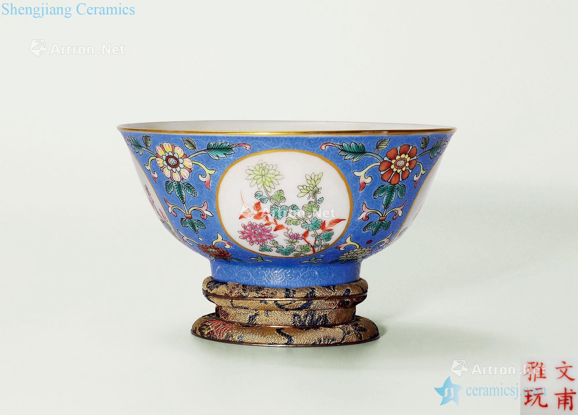 Qing daoguang to rolling way pastel blue passionflower medallion chrysanthemum green-splashed bowls