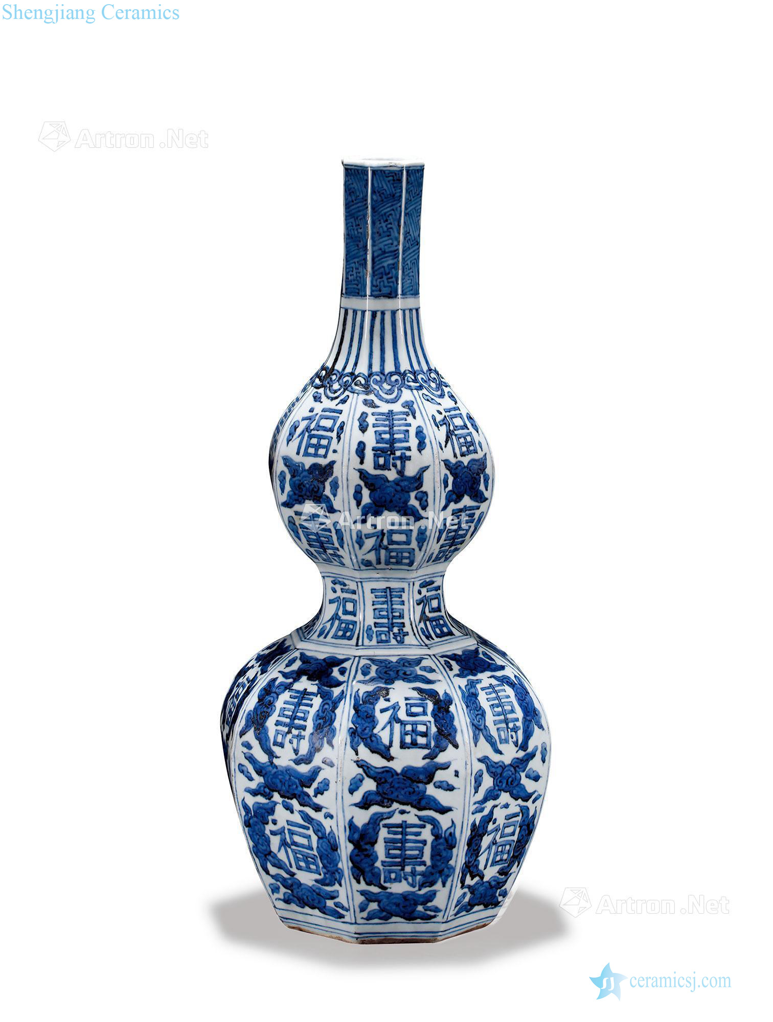 Ming Blue and white live lines 8 square bottle gourd